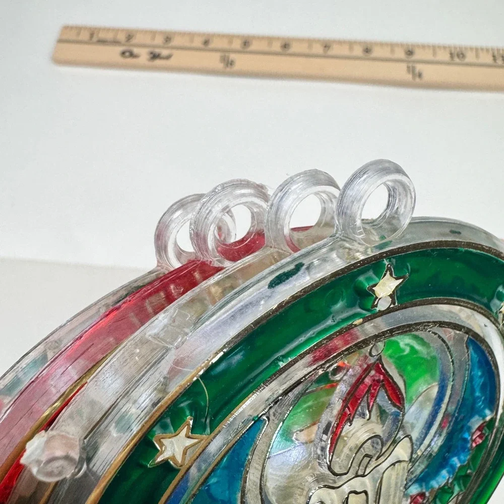Vtg lot of 4 Round Plastic Christmas Suncatchers Candle‎ Tree Dove Peace Noel